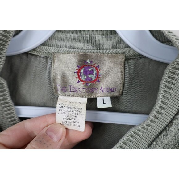 Vtg 90s The Territory Ahead Mens L Stonewash Elbow Patch Terry Cloth Sweatshirt - Picture 8 of 12